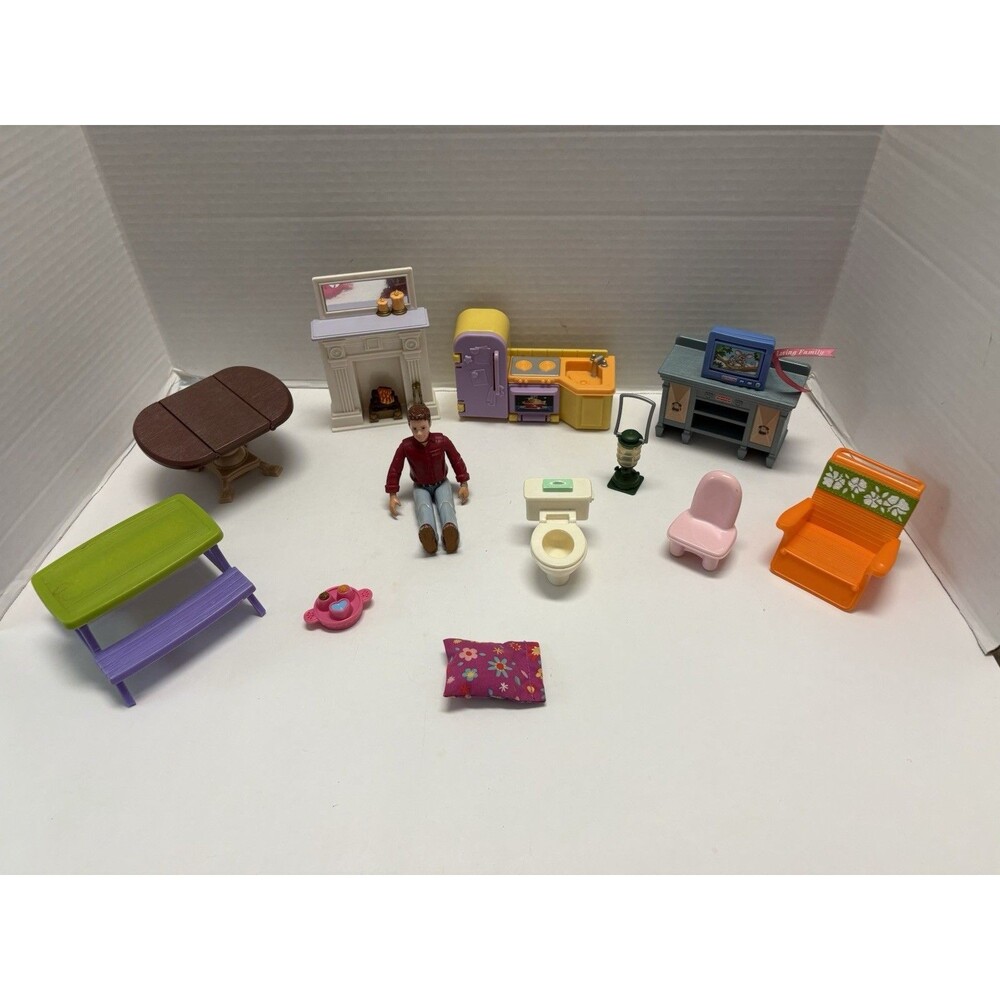 Fisher Price Loving Family Dollhouse Furniture Lot  , Dad, TV , Picnic Tables…